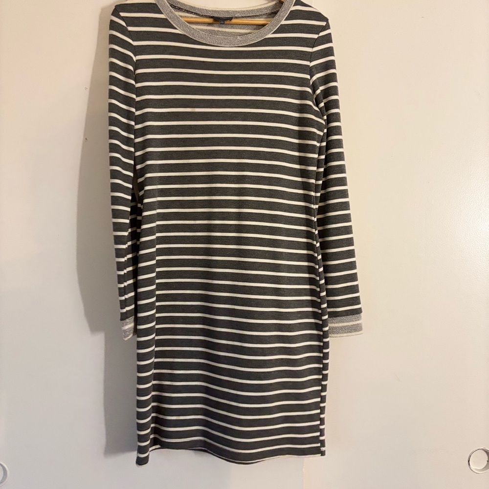 Market & Spruce Grey and White Striped Long Sleeve French Terry Dress